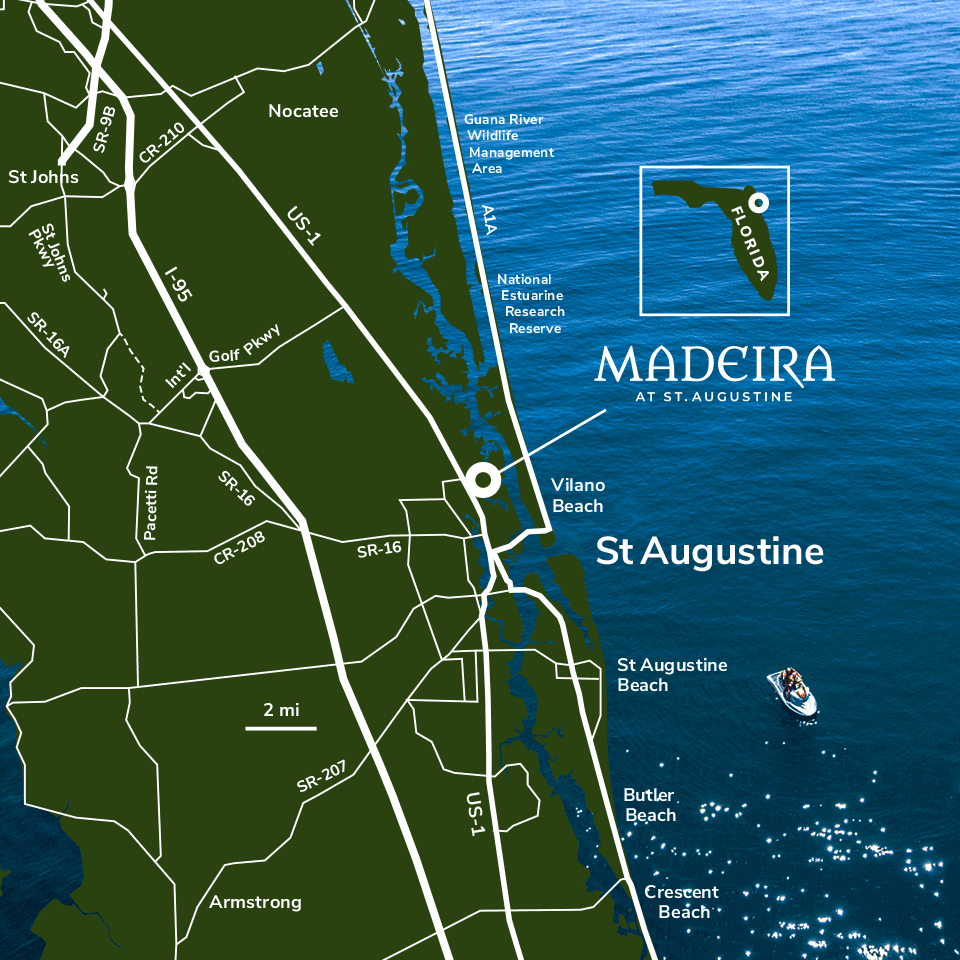 Map showing the location of Madeira in St. Augustine, Florida