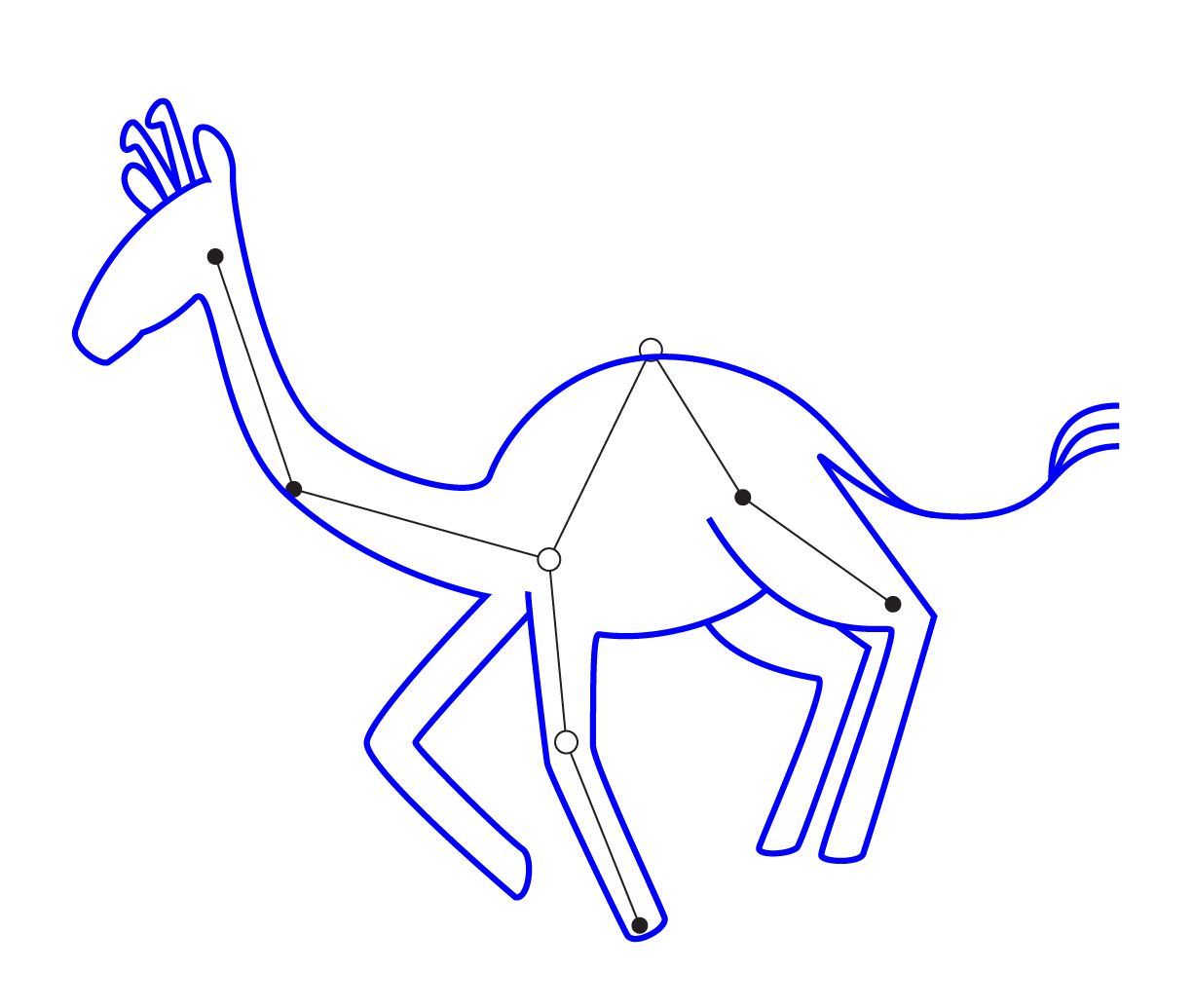 Outline of a horse with points and lines, representing a digital or stylized version of a horse drawing.