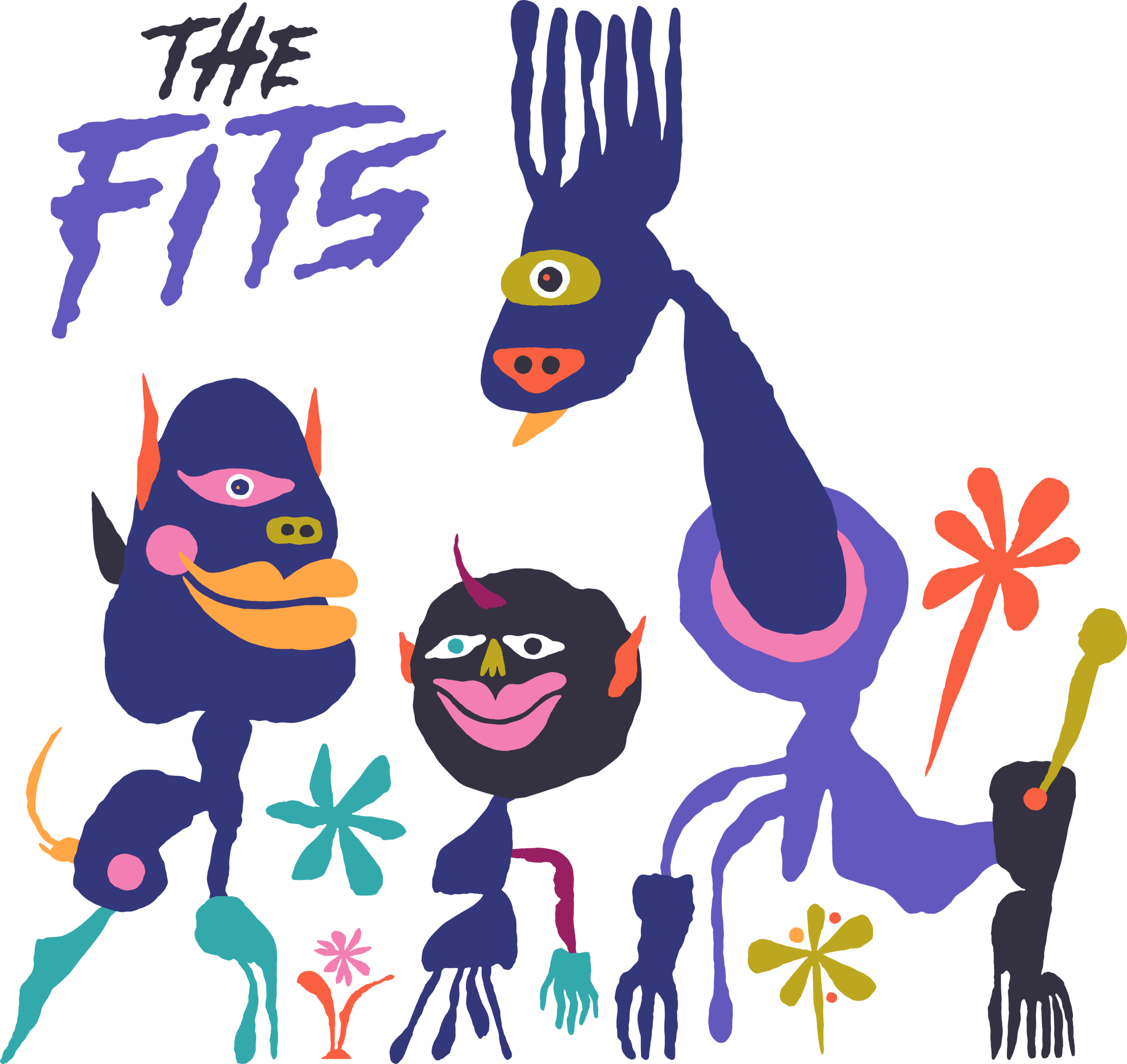 Colorful, cartoonish artwork of whimsical monsters with exaggerated features, accompanied by the stylized text "The Fitts" at the top.