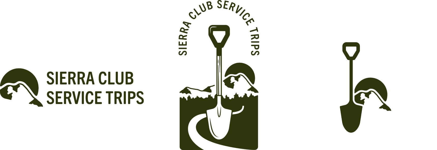 Sierra Club Service Trips logo featuring a stylized mountain and shovel icon with the text 'Sierra Club Service Trips'