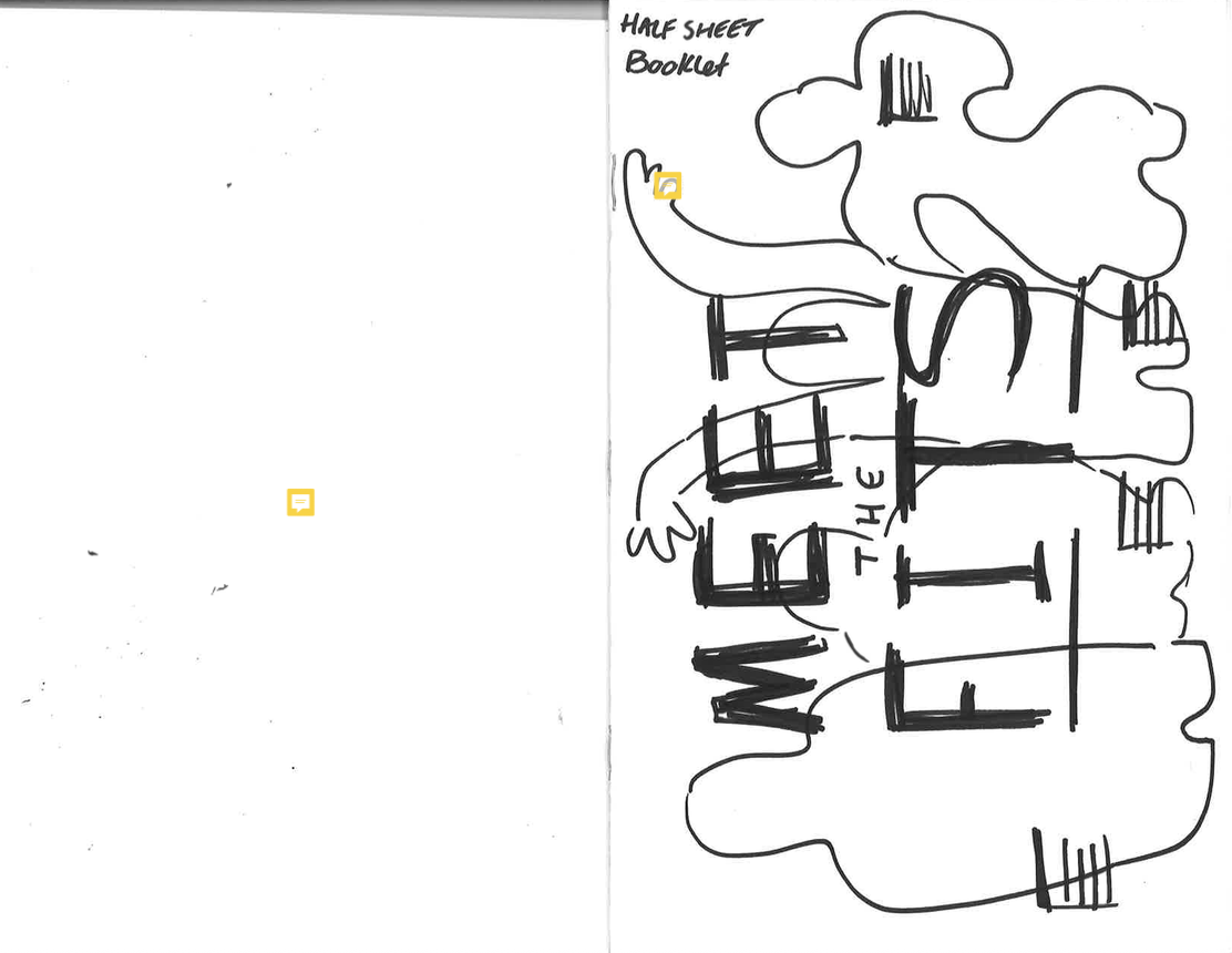 Handwritten note on the right side of the page reads, 'WE THE' with an elaborate decorative border around the words. On the top left of the page, there is a note that says, 'HALF SHEET Booklet'.