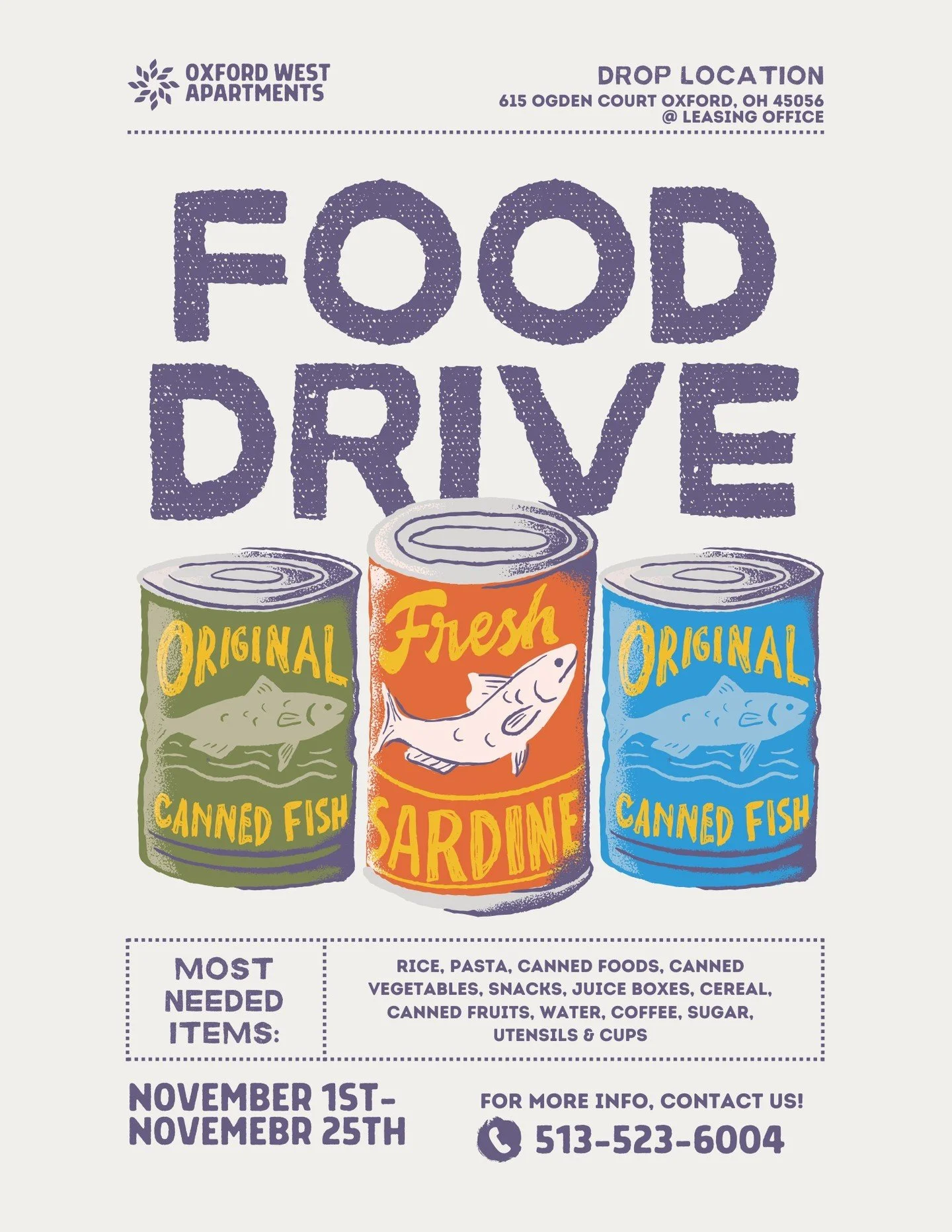 📦 Canned Food Drive Alert! 🥫
From November 1st &ndash; November 25th, we&rsquo;re coming together to make a difference! 💛

Join us in spreading kindness and helping those in need by donating non-perishable food items. All goods can be dropped off 