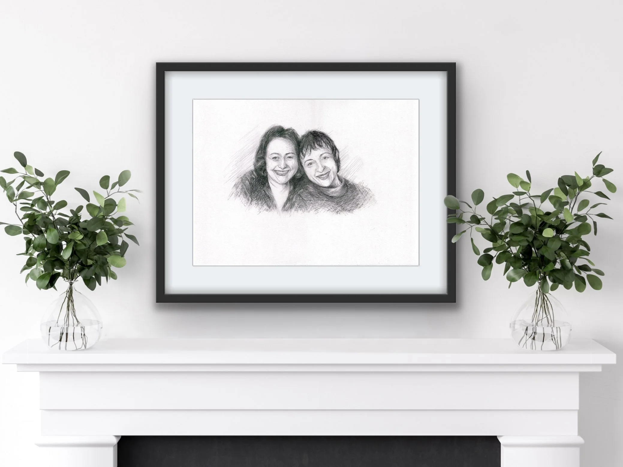 Pencil Portrait Hand Drawn Two Sisters.jpg