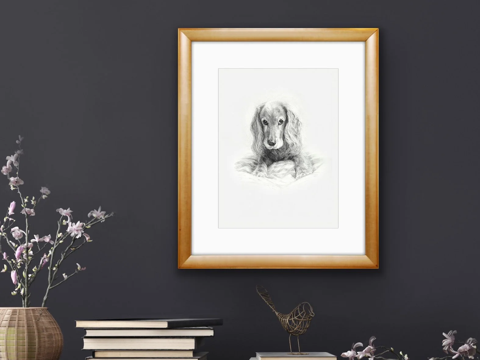 Cute Working Cocker Spaniel Dog Drawing Framed.jpg
