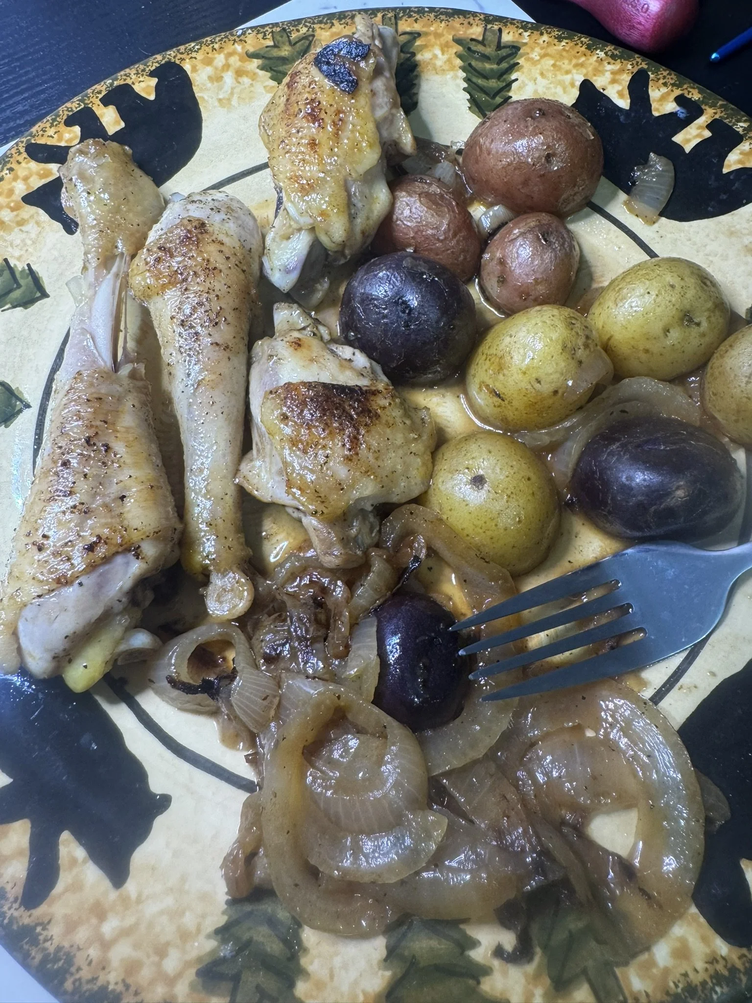 prepared chicken peices with potatoes