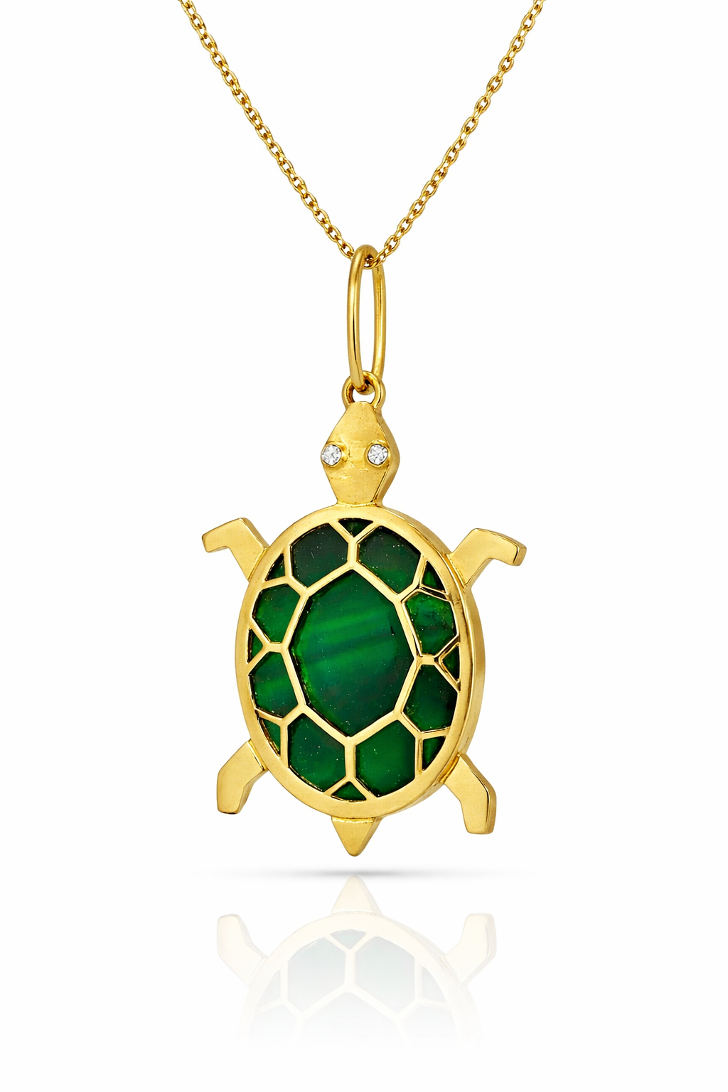 18K Yellow Gold Malachite Turtle Necklace