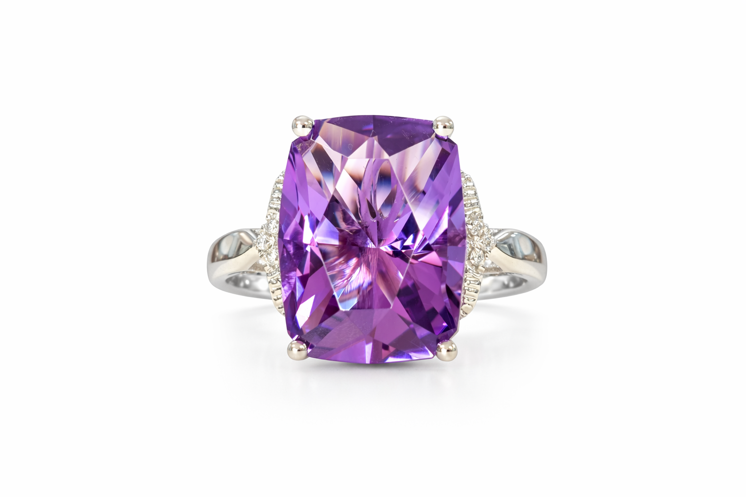 Elongated Cushion Cut Amethyst & Diamond Ring