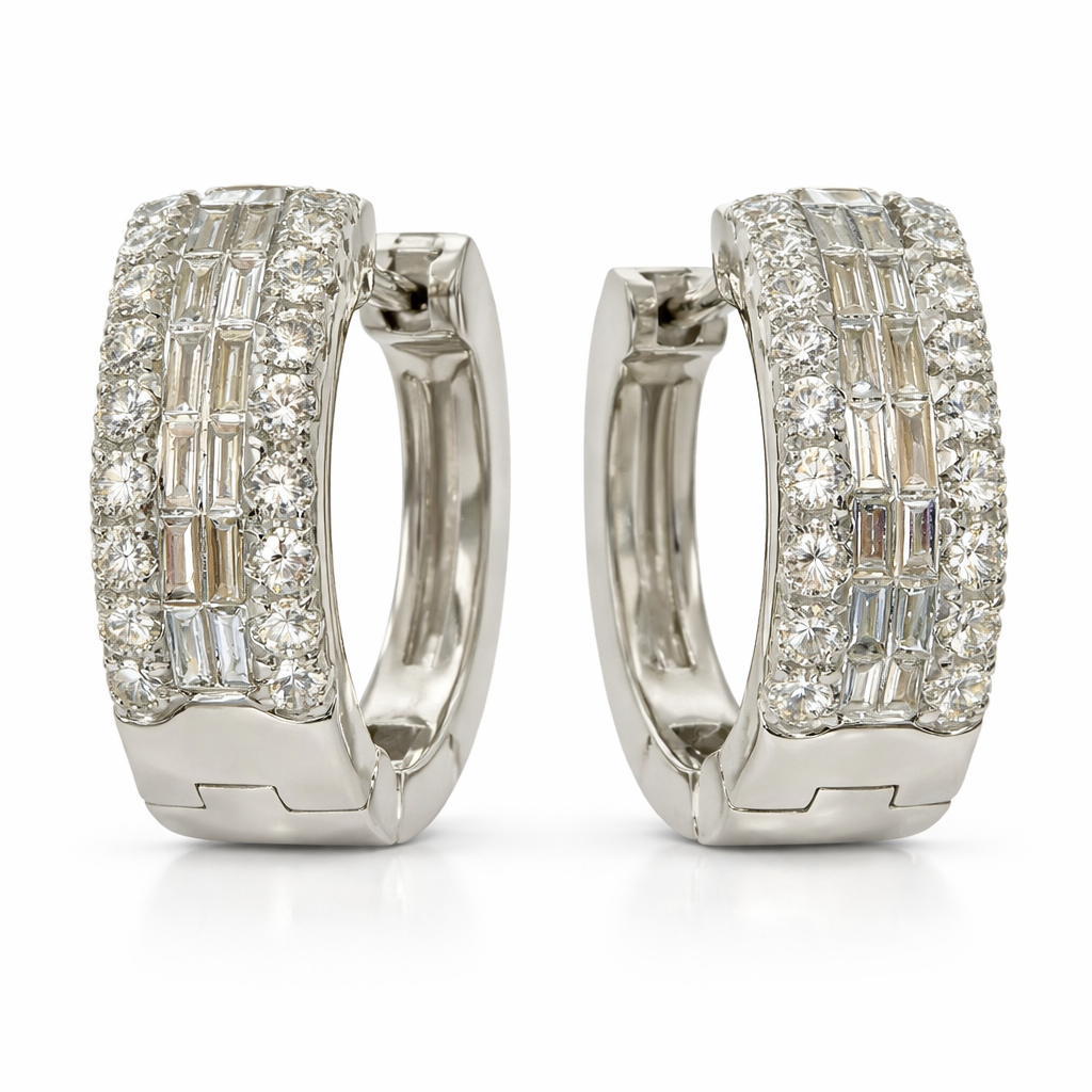 Round & Baguette Diamond Hoop Earrings
