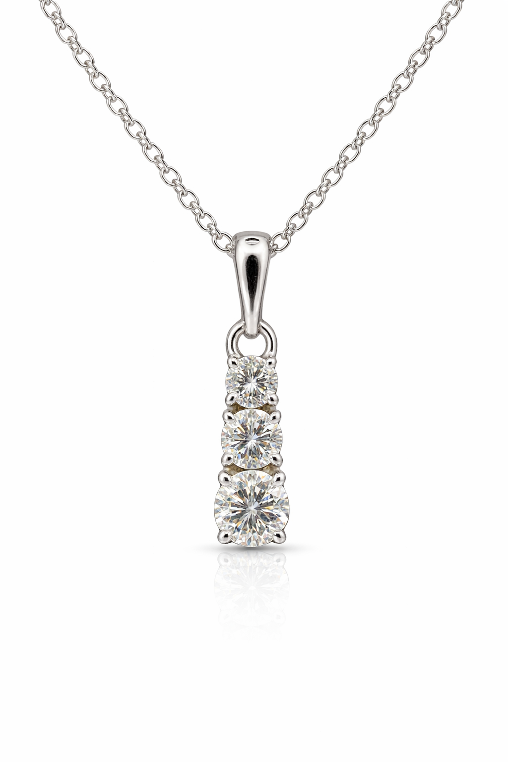 3 Stone Round Diamond Pendant Necklace