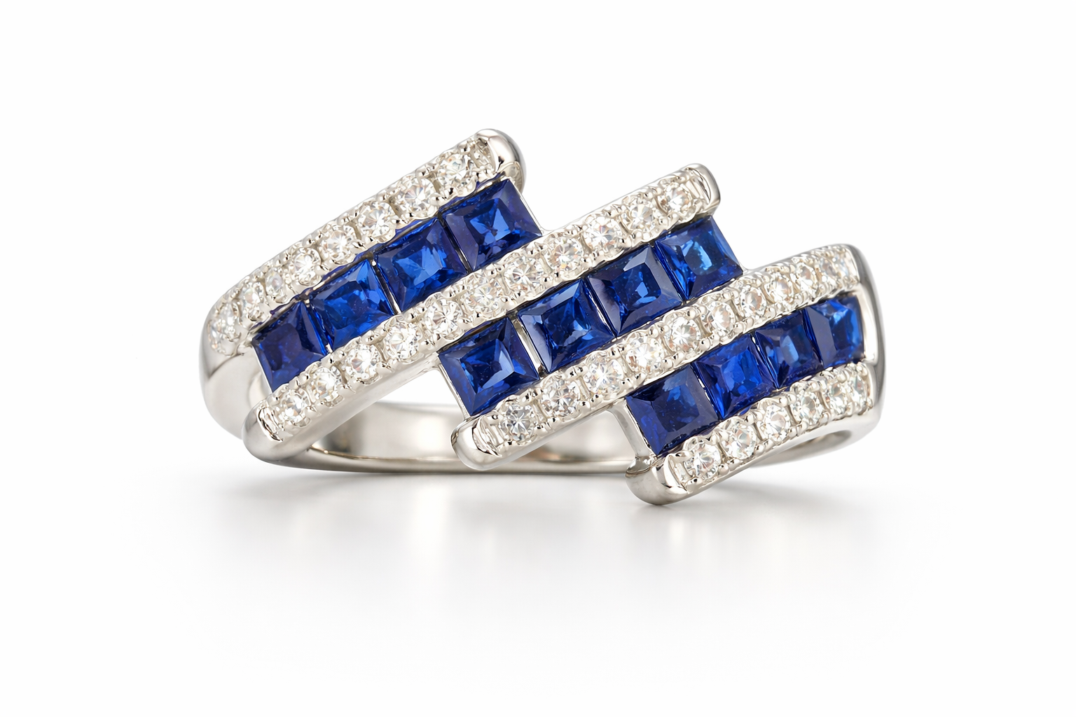 Sapphire & Diamond Triple Bypass Ring