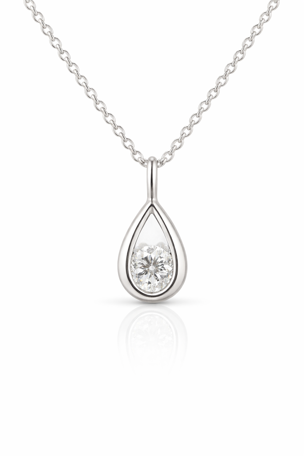 Tear Drop w/ Round Center Diamond Pendant Necklace