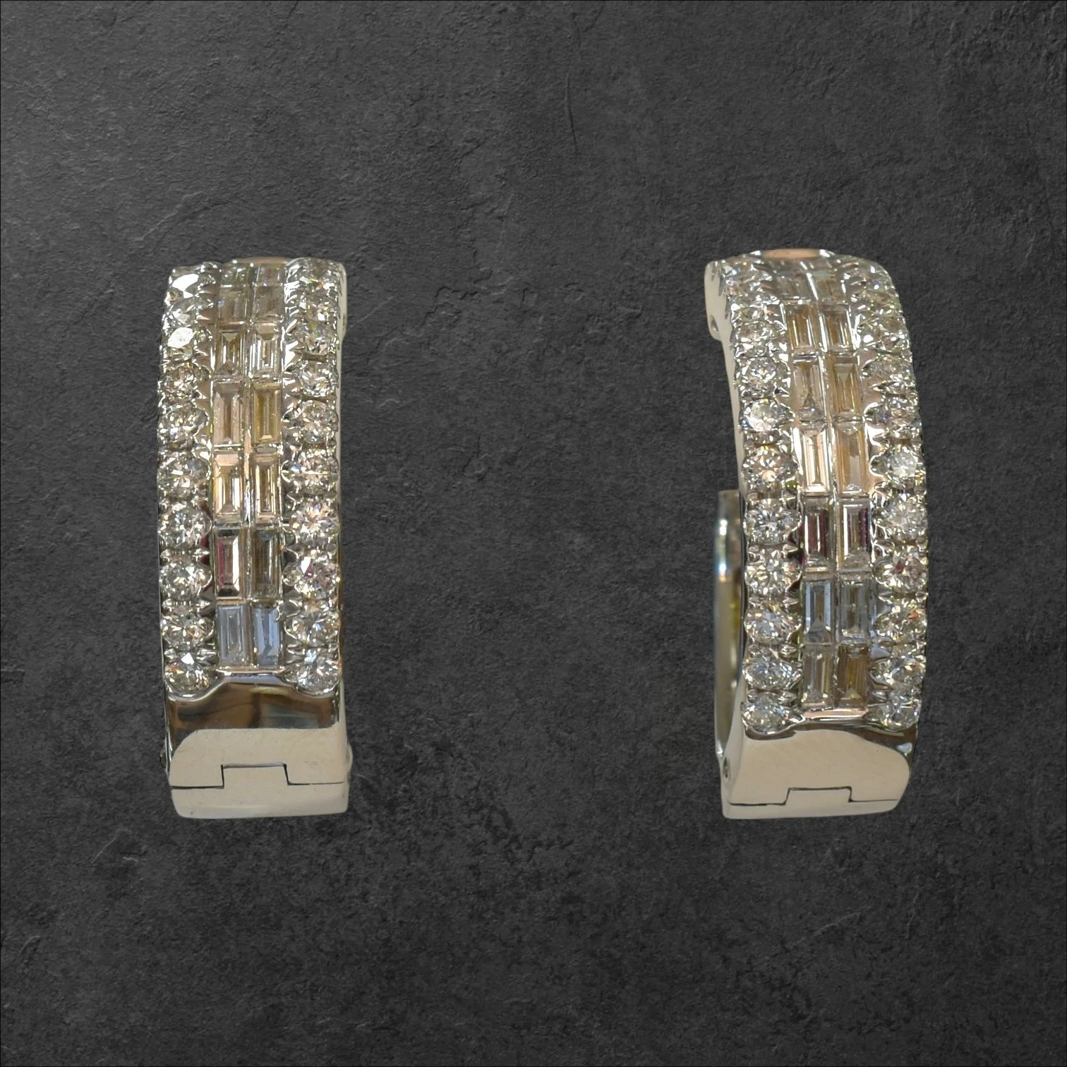 Round & Baguette Diamond Hoop Earrings