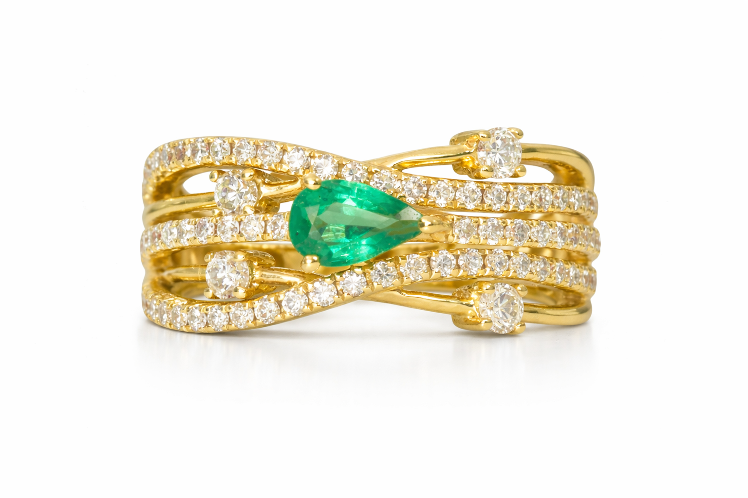 14KY EMERALD & DIAMOND SPLIT SHANK RING
