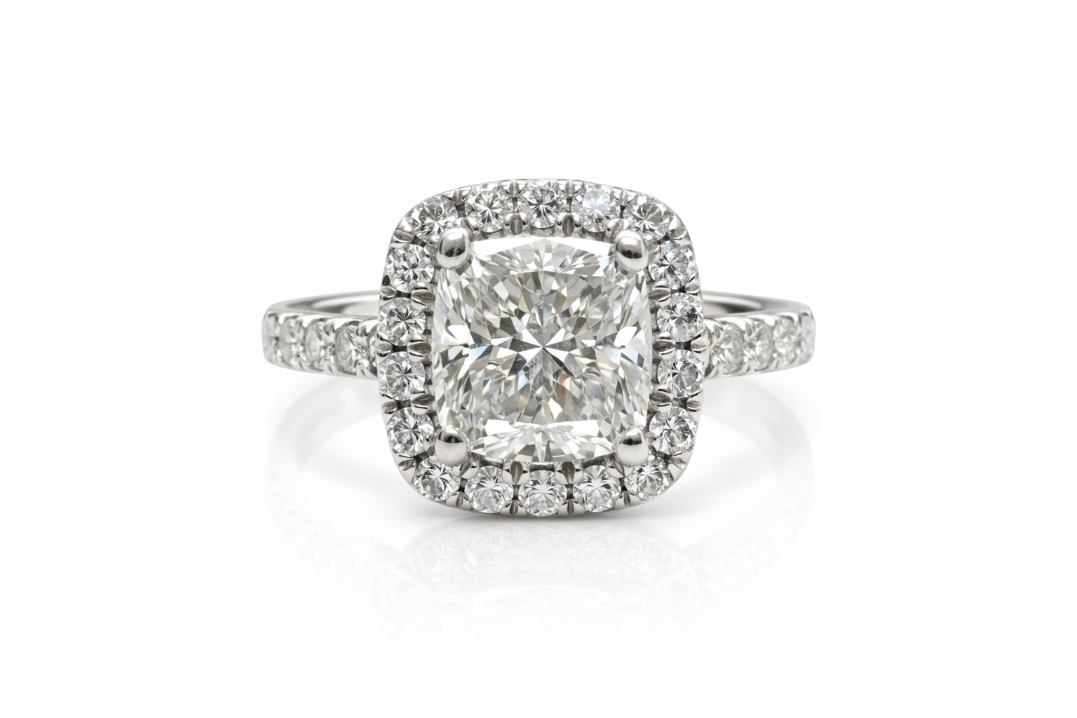 Cushion Cut w/ Halo & side Diamonds Ring