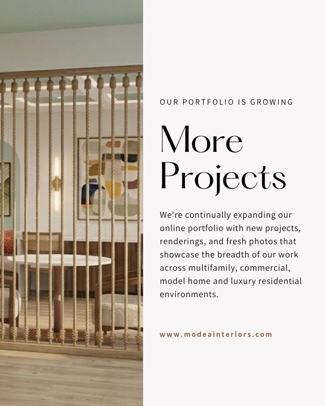 𝗠𝗼𝗿𝗲 𝗣𝗿𝗼𝗷𝗲𝗰𝘁𝘀. 𝗠𝗼𝗿𝗲 𝗜𝗻𝘀𝗽𝗶𝗿𝗮𝘁𝗶𝗼𝗻.
Great design is best experienced, not explained.

We're continually expanding our online portfolio with new projects, renderings, fresh photography, and stories that showcase the breadth of 