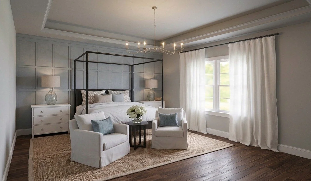 luxury model home interior design in the master-planned community of Hammock Lakes in New Smyrna, Florida, is designed to capture the essence of modern coastal living just minutes from the Atlantic Ocean.