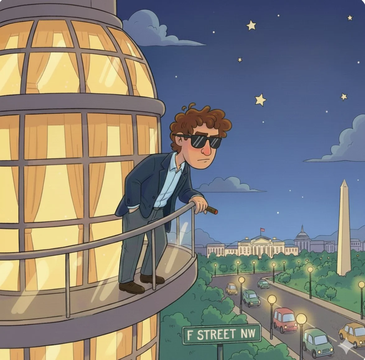 Looking Down on F Street at Midnight - 24-Hour Car Layover in Washington D.C.