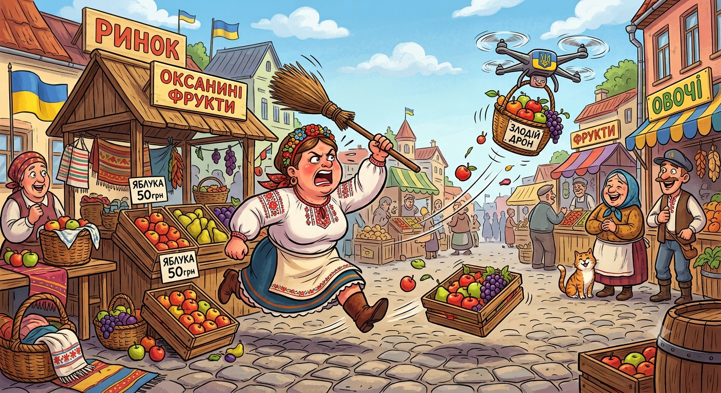 Russian Drone Steals Fruit From Ukrainian Street Vendor
