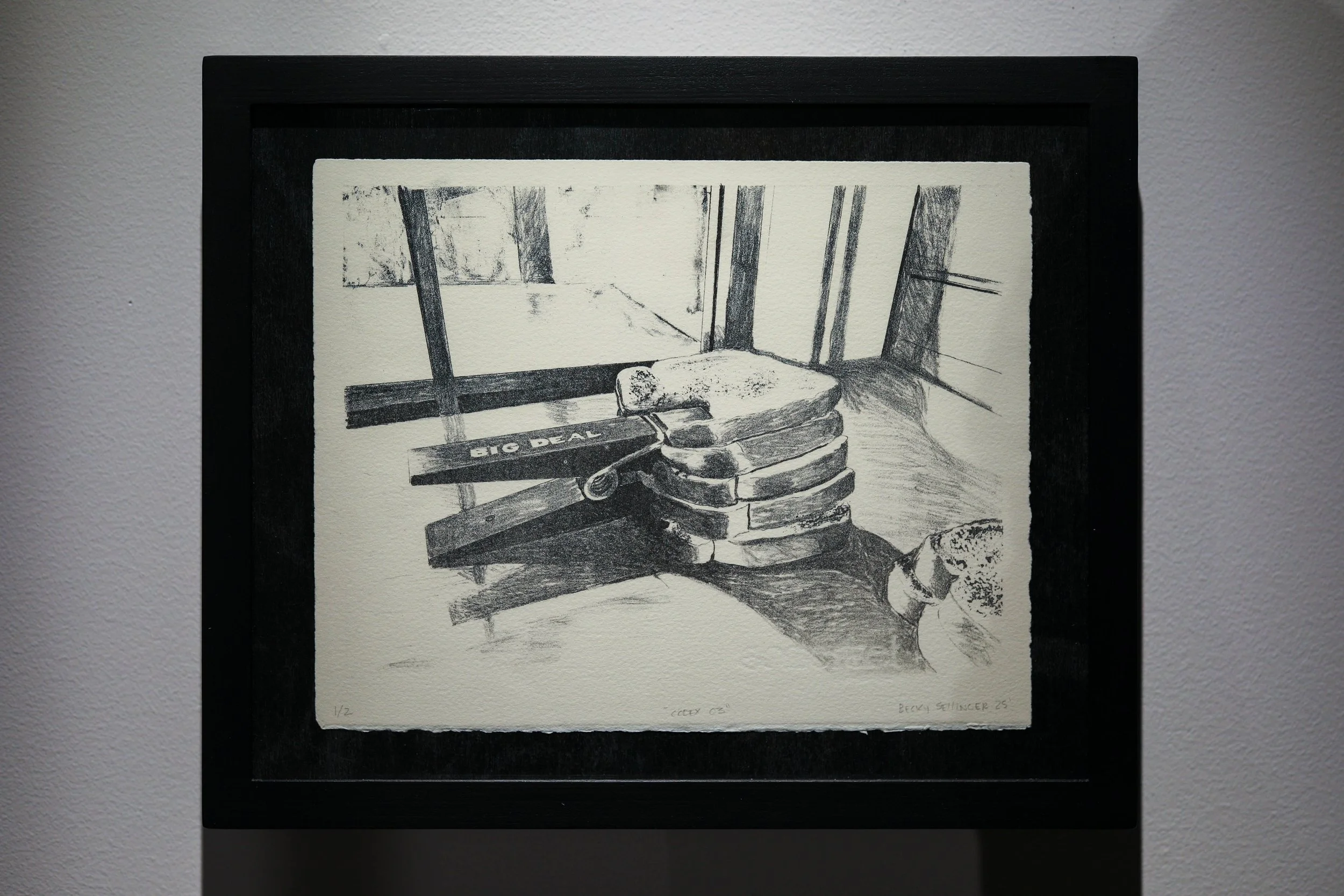 Becky Sellinger, Codex 03 (Big Deal), 2025, stone lithograph on paper, 14 x 12 (framed), edition of 2

photo credit: Theo Cote