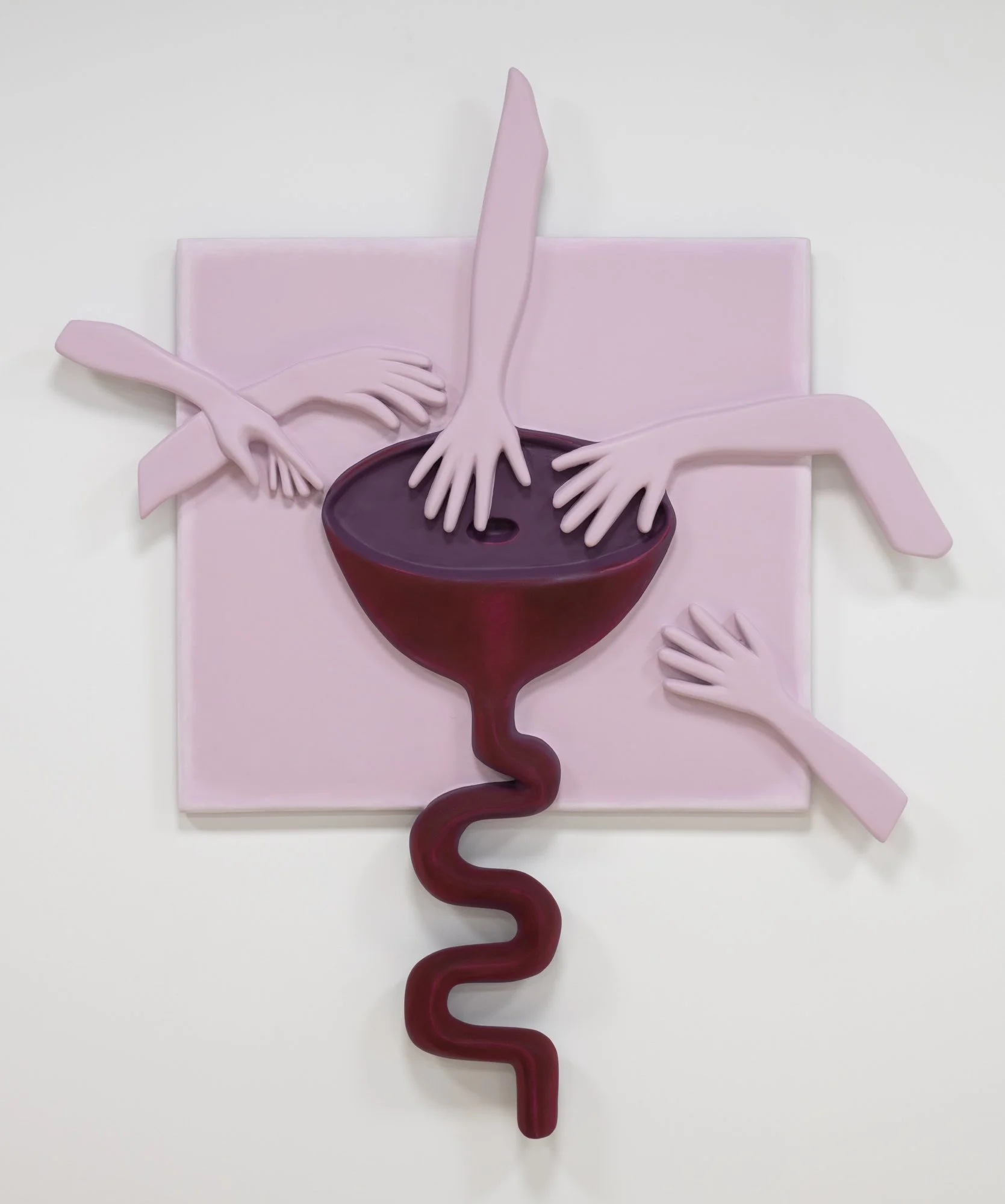 Alyssa McClenaghan, I Think Becoming a Vessel Will Make Me Whole, 2025, foam insulation, joint compound, acrylic exterior house paint, pastels, plywood,
53 ½ x 46 ½ x 3 ½ in