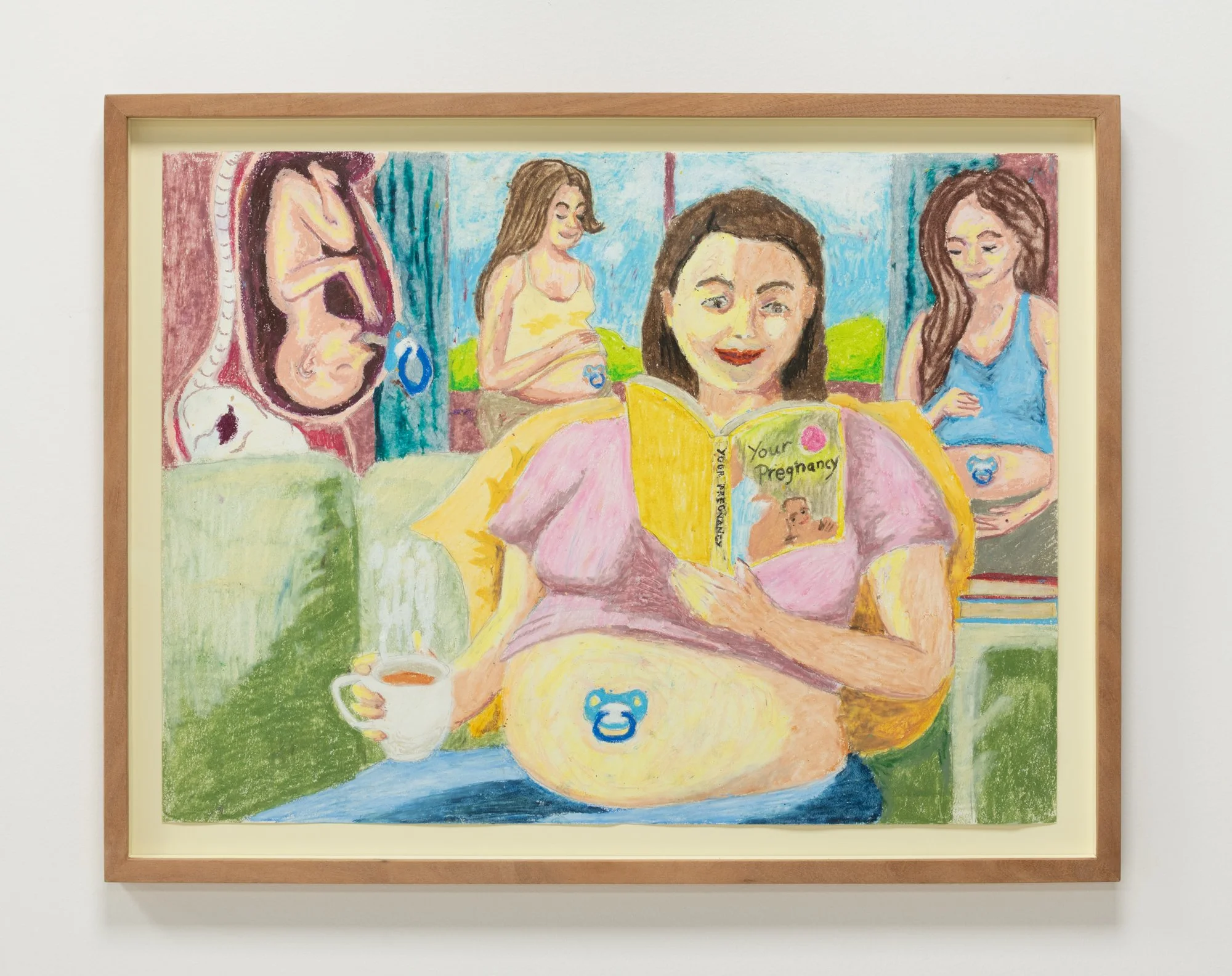 Nick Payne, Pregnancy Pacifier, 2025, Oil pastel on paper, 18 x 24 in