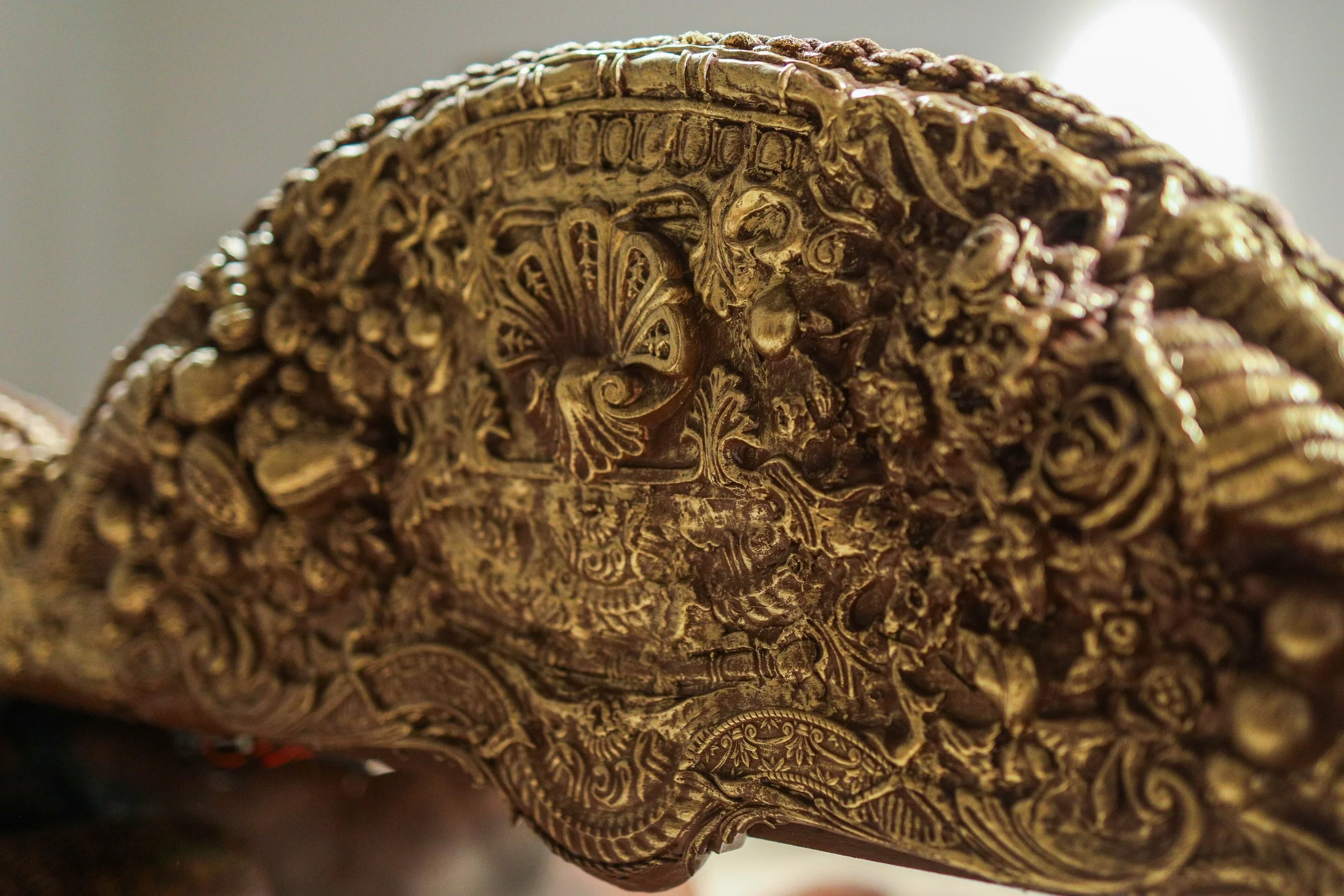 Detail: Becky Sellinger, Give A Dog a Good Name, 2026, Steel, foam, plastic, wood, rope, epoxy sculpt, servo motors, microprocessors, speaker, artist designed/printed PLA components, velvet, paint, 80 x 65 x 31

photo credit: Theo Cote