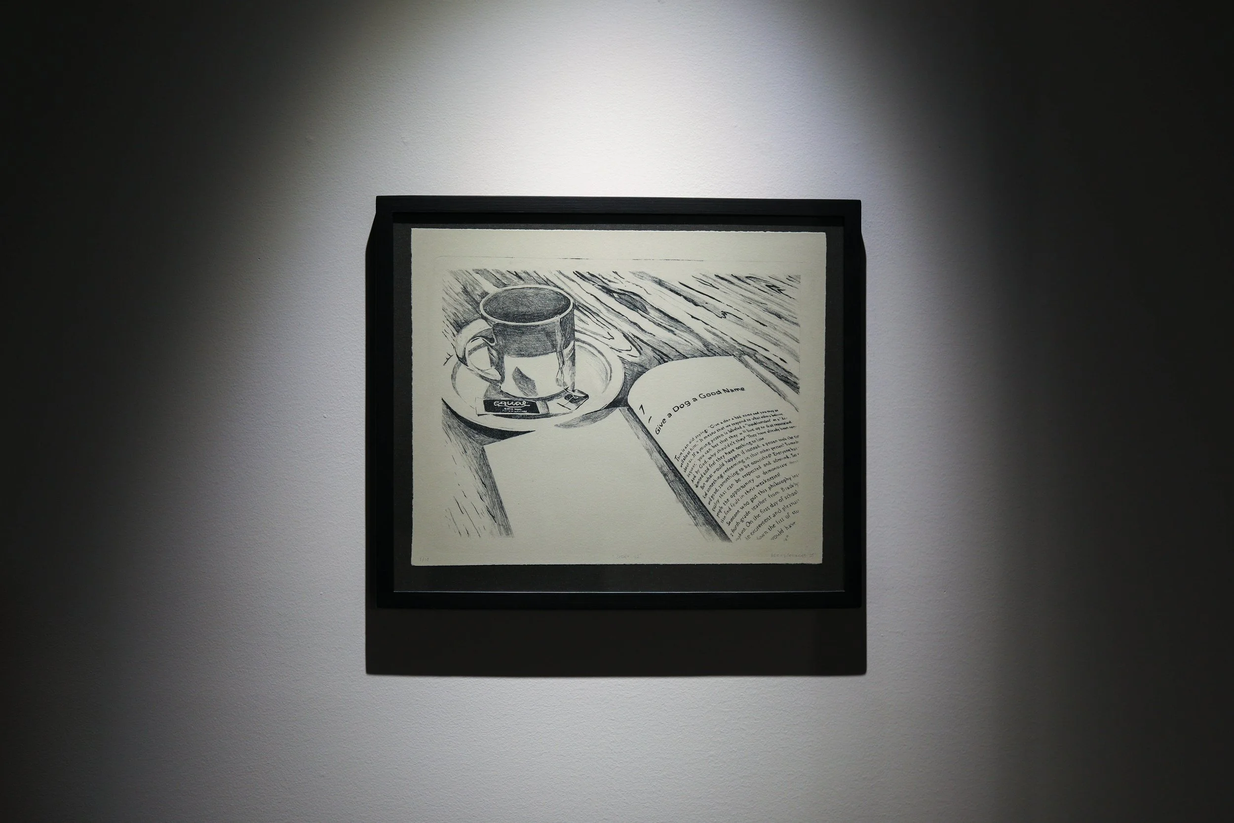 Becky Sellinger, Codex 02, (Good Name), 2025,
stone lithograph on paper, 19.5 x 16.5 (framed), edition of 10

photo: Theo Cote