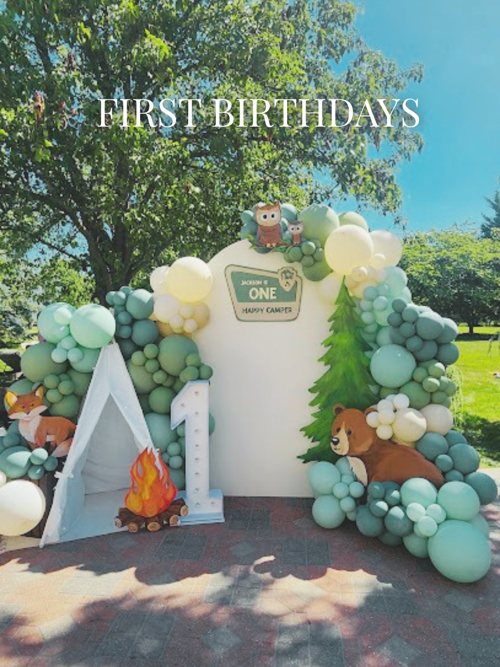 FIRST BIRTHDAY BALLOONS AND DECOR WITH BACKDROP RENTALS AND PROPS