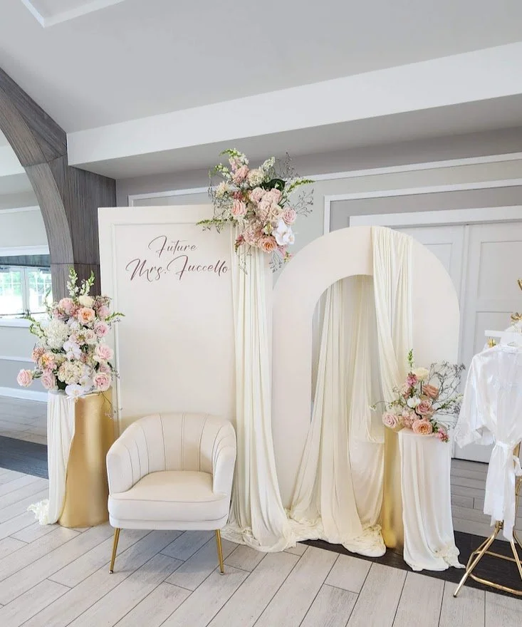 rental with draping and flowers