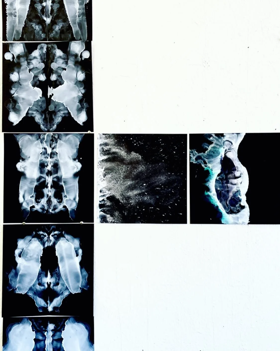 from 𝘦𝘹𝘱𝘦𝘳𝘪𝘮𝘦𝘯𝘵𝘴 422

12 in. x 12 in. ea.,
𝘢𝘴𝘴𝘦𝘮𝘣𝘭𝘦𝘥 𝘪𝘯 𝘴𝘦𝘮𝘪-𝘳𝘢𝘯𝘥𝘰𝘮 𝘢𝘭𝘵𝘦𝘳𝘯𝘢𝘵𝘦 𝘤𝘰𝘯𝘧𝘪𝘨𝘶𝘳𝘢𝘵𝘪𝘰𝘯𝘴 𝘳𝘦𝘧𝘭𝘦𝘤𝘵𝘪𝘯𝘨 𝘵𝘩𝘦𝘪𝘳 𝘤𝘰𝘯𝘵𝘦𝘹𝘵,
alcohol ink on black synthetic paper,
2022

These piec