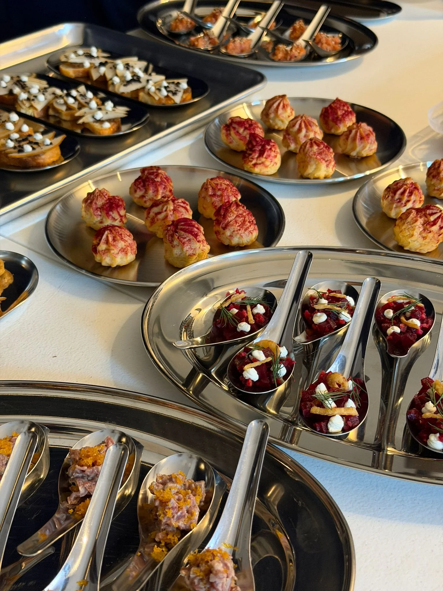 a dislay of a variety of canapés for a brand launch party
