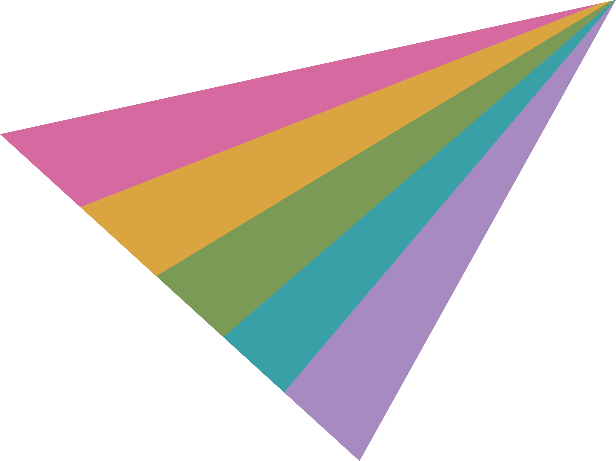 Colorful geometric design with diagonal stripes in pink, yellow, green, blue, and purple, arranged in a triangular pattern.