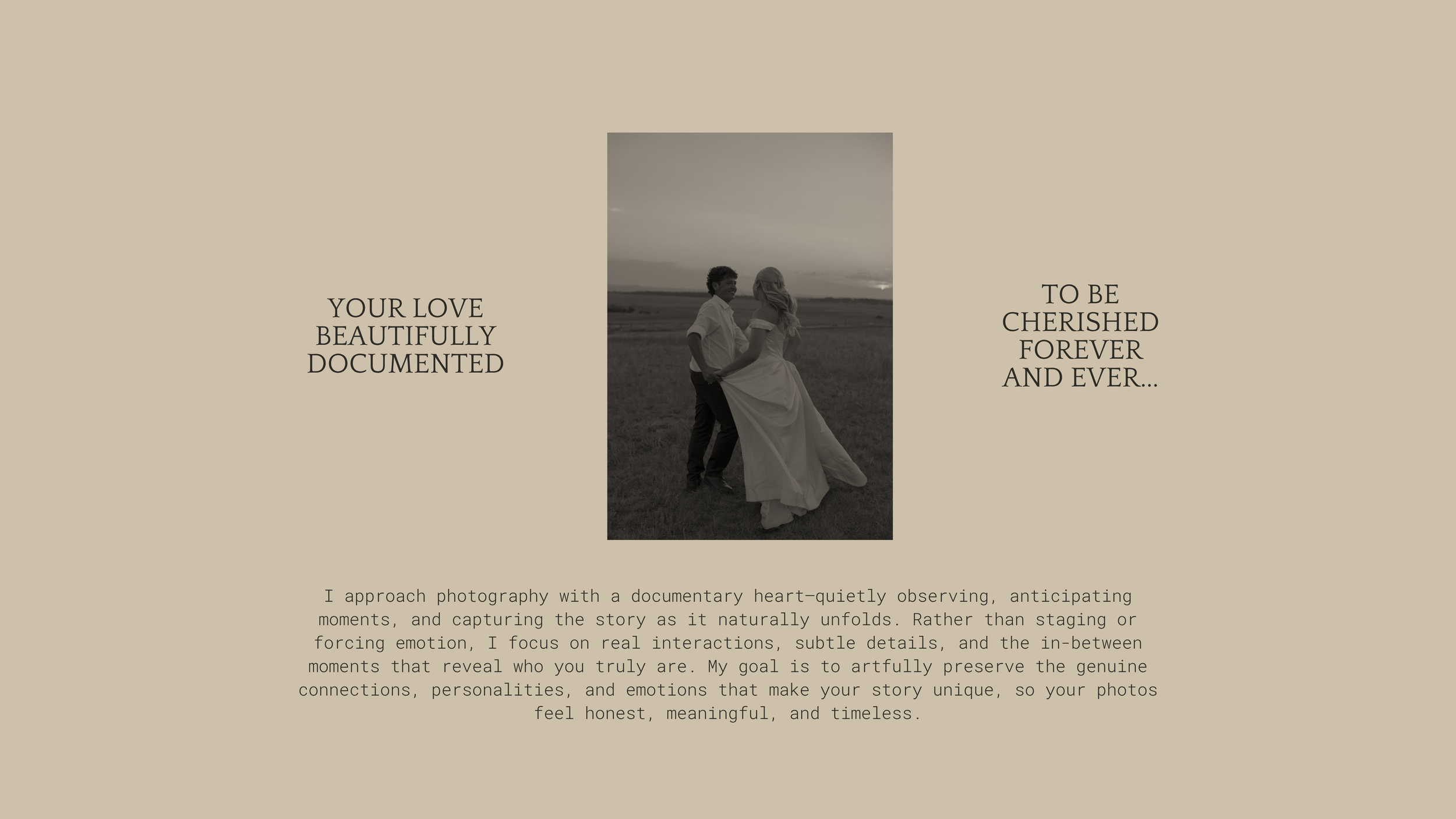 A black and white photograph of a couple in wedding attire dancing outdoors at sunset or dusk, with a vast open field and cloudy sky in the background.