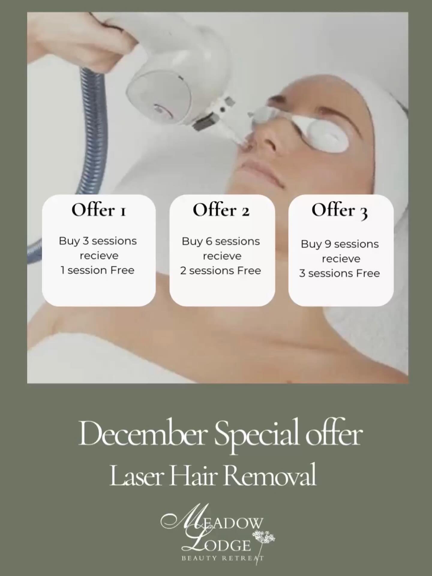 To celebrate the holiday season, we are offering exclusive December savings on our Laser Hair Removal treatment packages. 

✨Purchase 3 (receive 1 session) FREE
✨Purchase 6 (receive 2 sessions) FREE
✨Purchase 9 (receive 3 sessions) FREE

If you strug