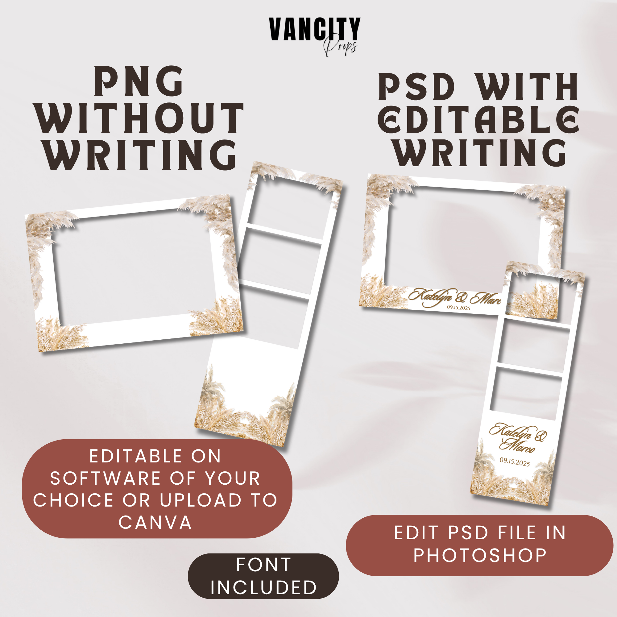 boho eucalyptus wedding photobooth template strip and postcard ...