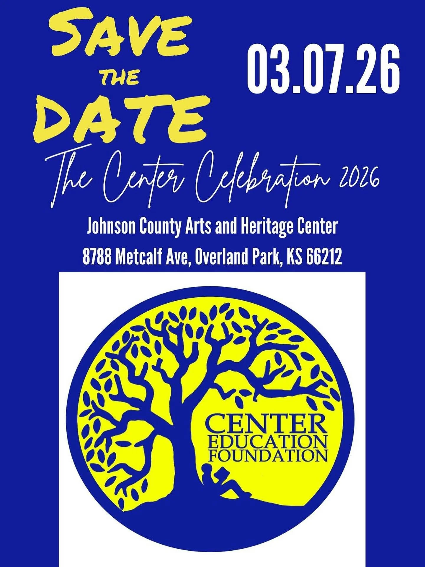 🎉 SAVE THE DATE! 🎉

Get ready&hellip; Center Celebration 2026 is coming on Saturday, March 7th at the JCPRD Arts &amp; Heritage Center (8788 Metcalf Ave, Overland Park, KS)! 🥳

Join us for an unforgettable night filled with dinner, drinks, live en