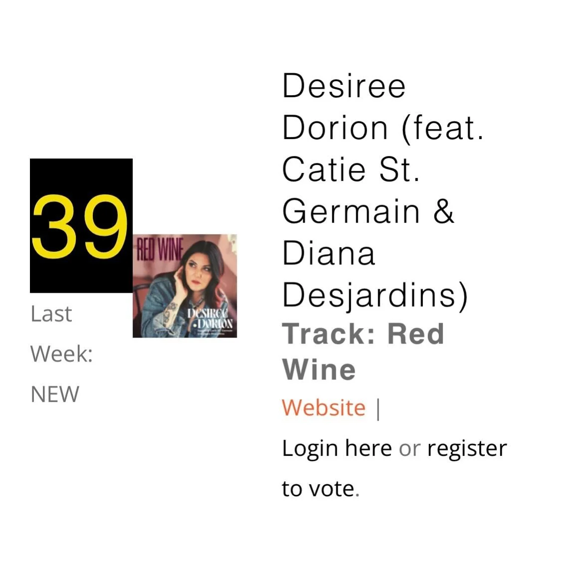 Huge thank you to the @imcountdown for adding my brand new song &ldquo;Red Wine,&rdquo; featuring the talented @dianadesjardins and @catiestgermain Appreciating the early support on this tune. 

Feel free to cast a vote our way at https://www.indigen