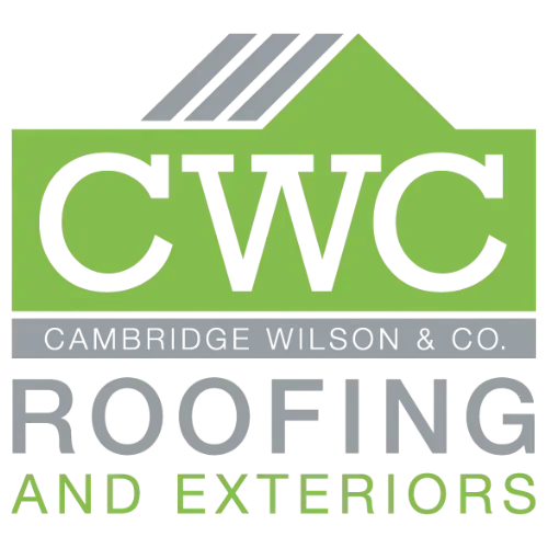 Logo for CWC Roofing and Exteriors, featuring green and gray colors with the company name and a house roof graphic.