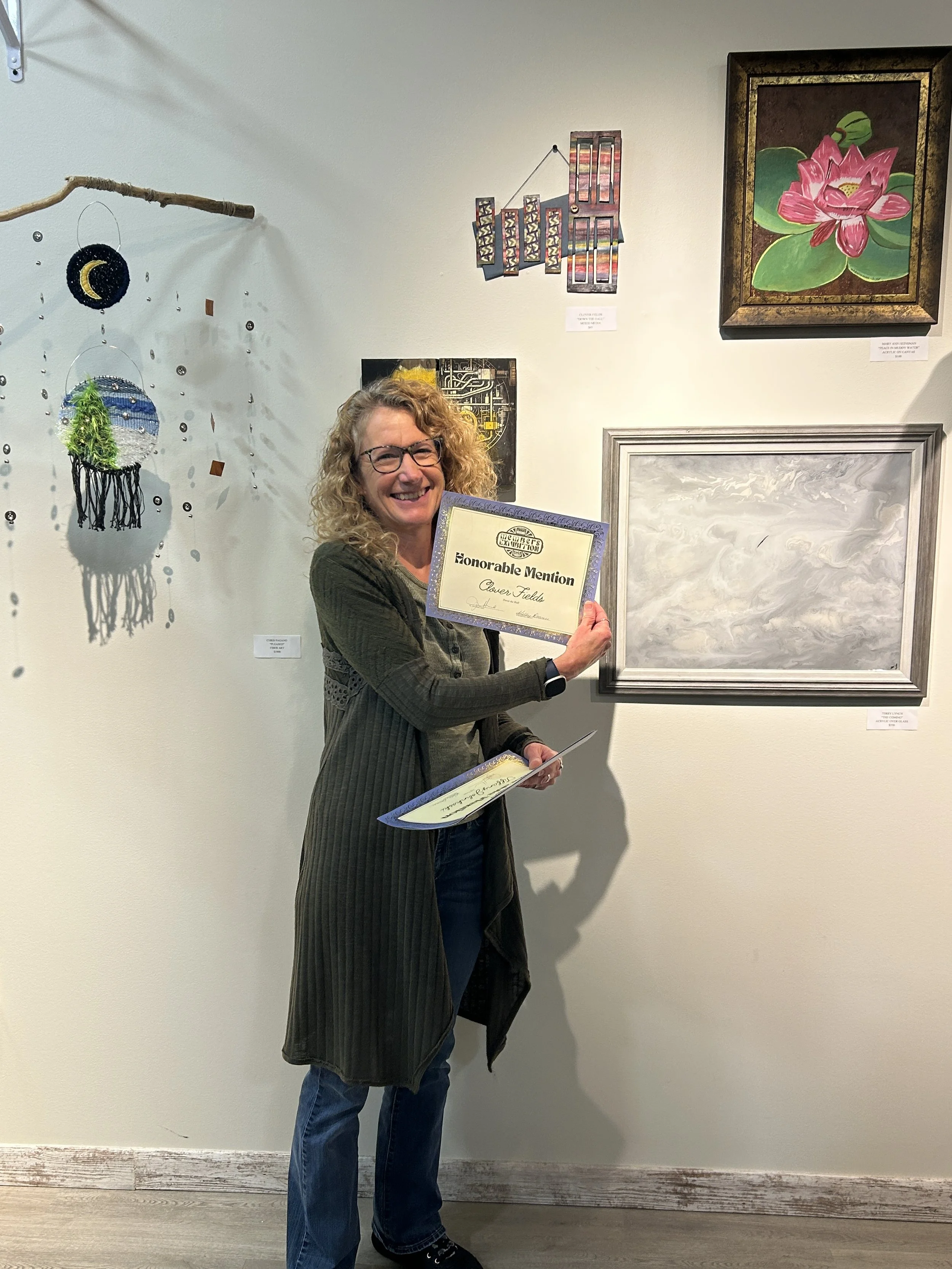 Honorable Mention: Clover Fields "Down the Hall" (Multimedia Door Piece Above Dr. Hand)