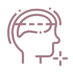 Icon of a human head profile with a brain outline, pink color, abstract design