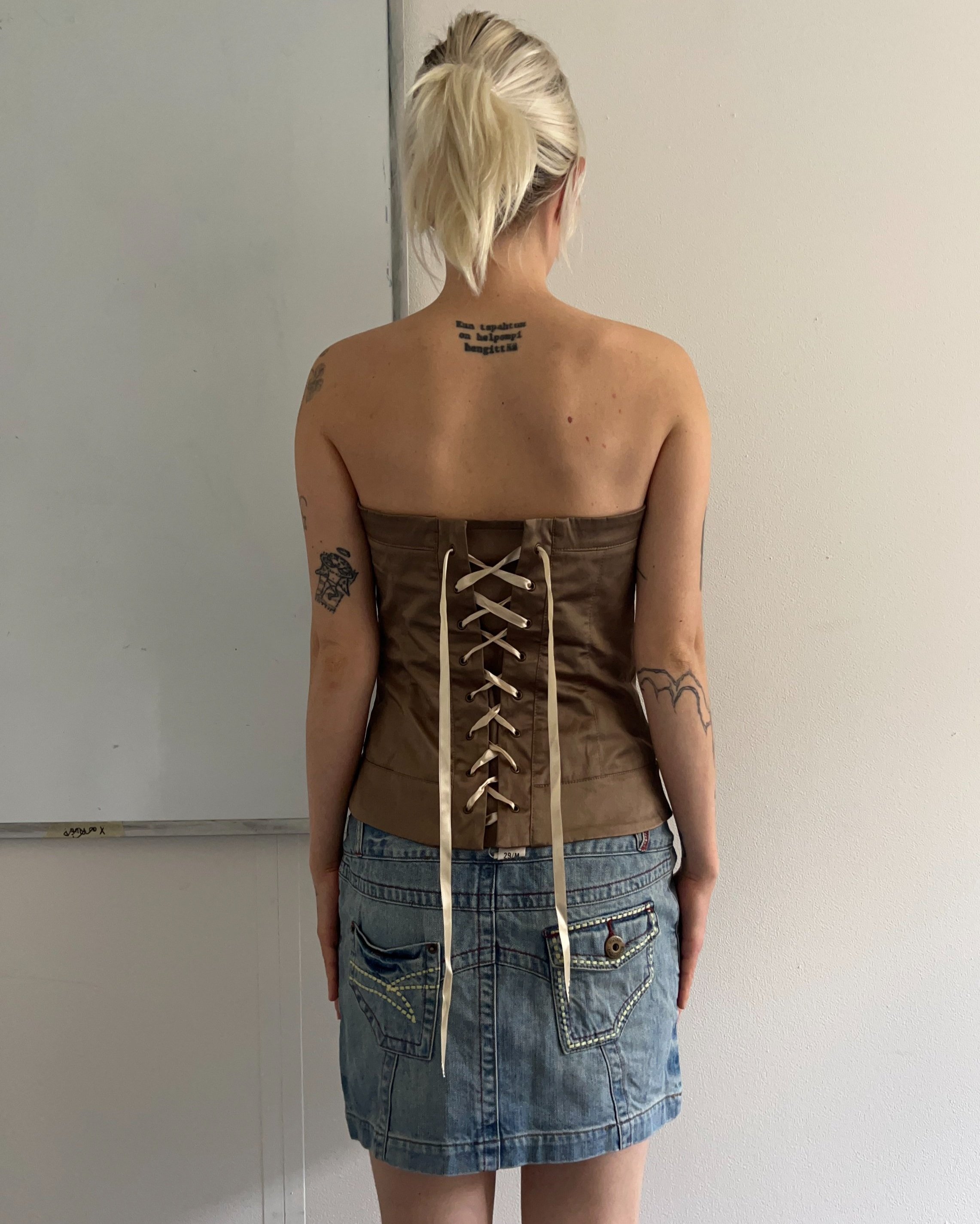 Brown corset top with lace up back