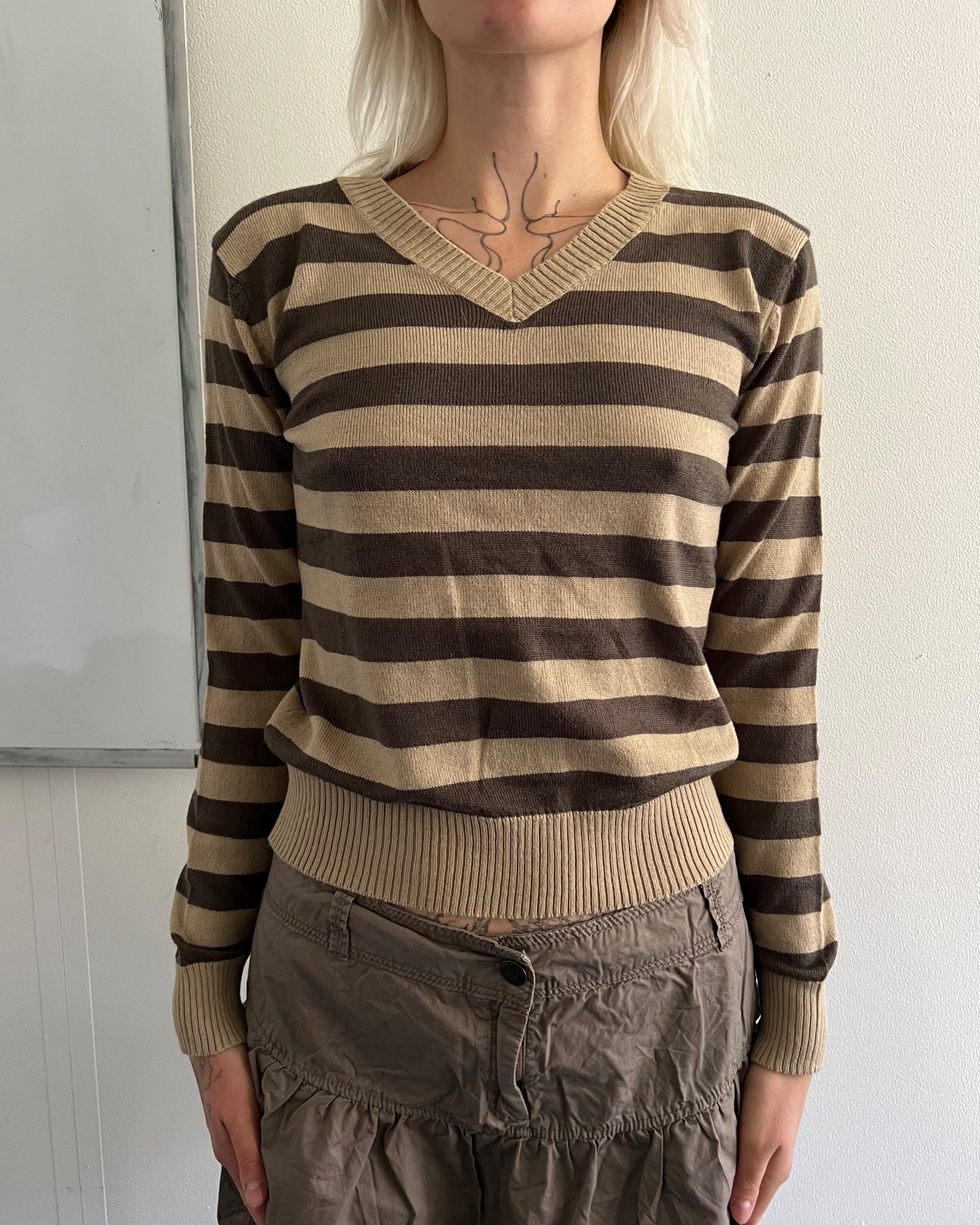 Brown and cream striped pullover