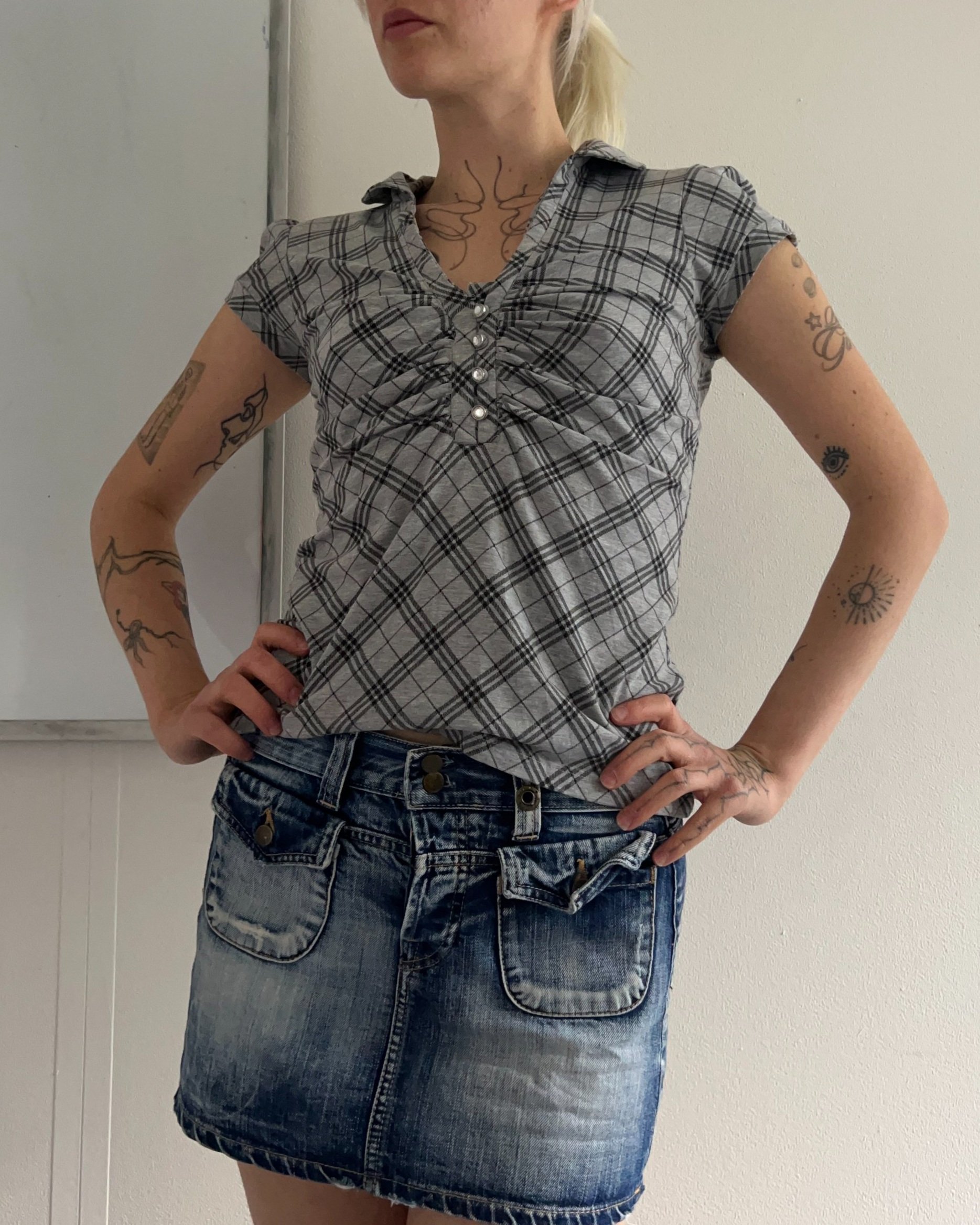 Grey and black plaid shirt