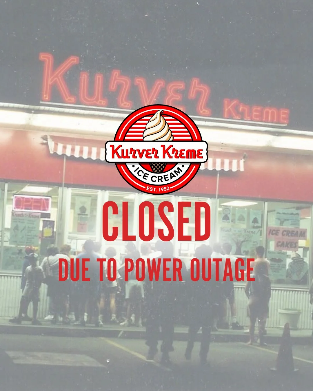 Bad news first, sweet news later 🍦⚡️⁠
Kurver is closed for the rest of the night thanks to a power outage (even ice cream needs electricity). We&rsquo;ll be back tomorrow. See you then!