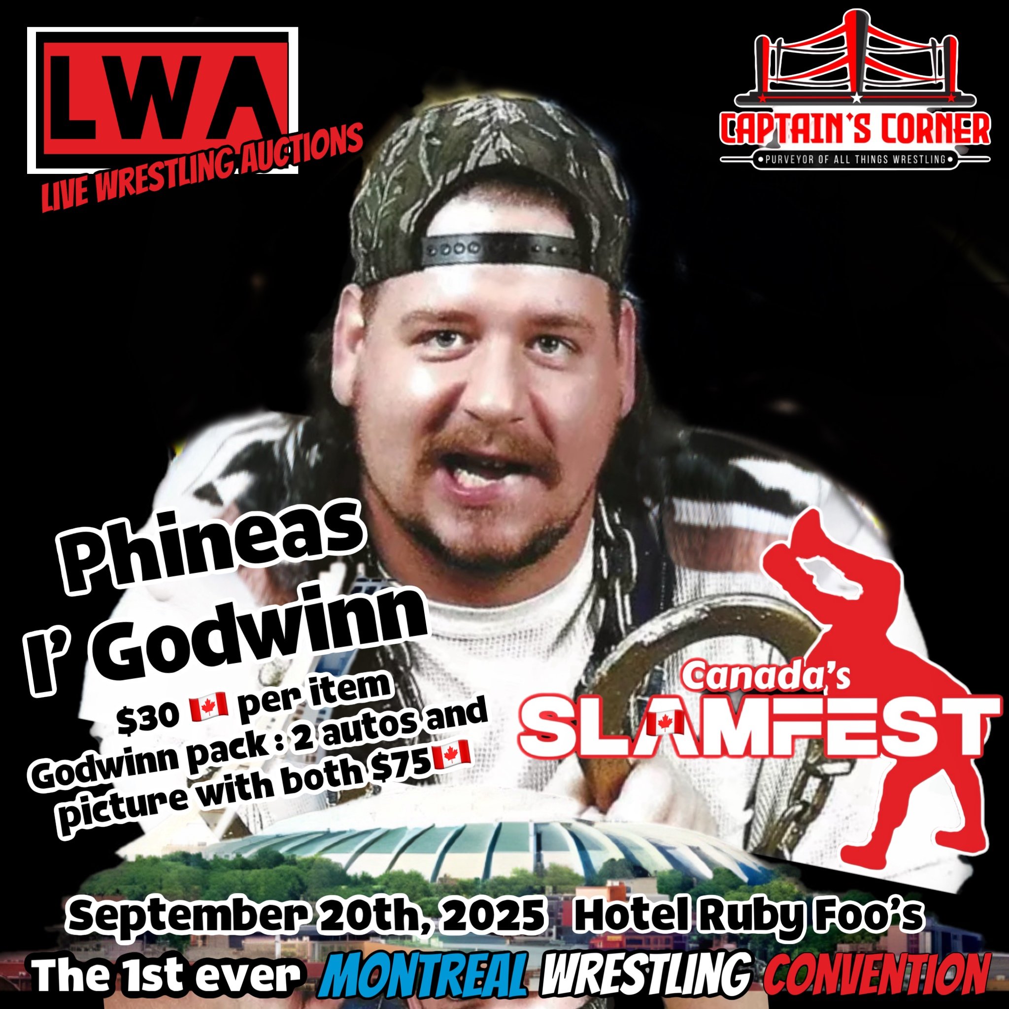 Phineas I. Godwinn $30 CAD per item / Godwinn pack 2 autos & picture with both $75 CAD