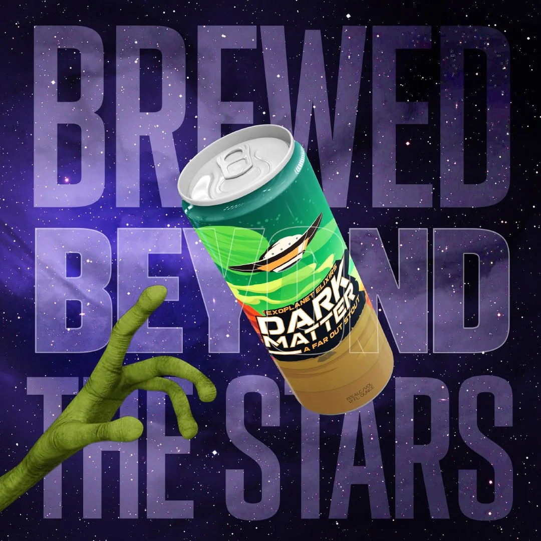 Sip into the Unknown with Dark Matter. Print/Graphic Advertising design for Exoplanet Elixirs. #rampagedesignco #embracethechaos #brandstrategy #brandidentity #advertising #illustration #packagedesign #motiongraphics #videography #extraordinargraphic