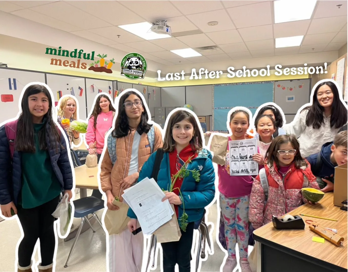 Mindful Meals is excited to share that we wrapped up our LAST after-school session on Thursday (2/26) at Franklin Sherman Elementary School!

Over the past five weeks, students explored everything from the Healthy Eating Plate to cucumber fermentatio