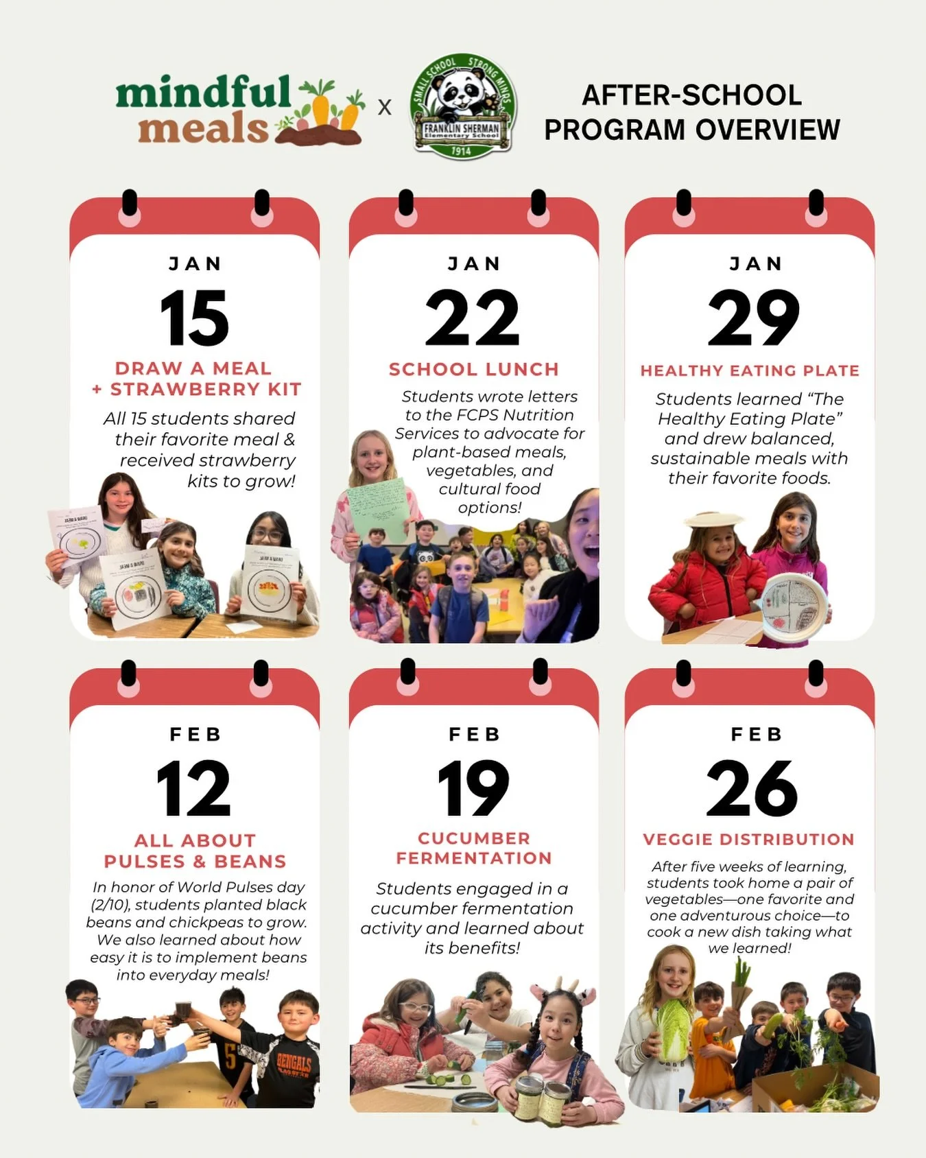 For the past 6 weeks, we made food feel ✨magical✨ and 🤩fun🤩 at Franklin Sherman Elementary School! As its first-ever student run after-school program, Amelia had so much fun working with all 15 students and curating session curriculums to answer th