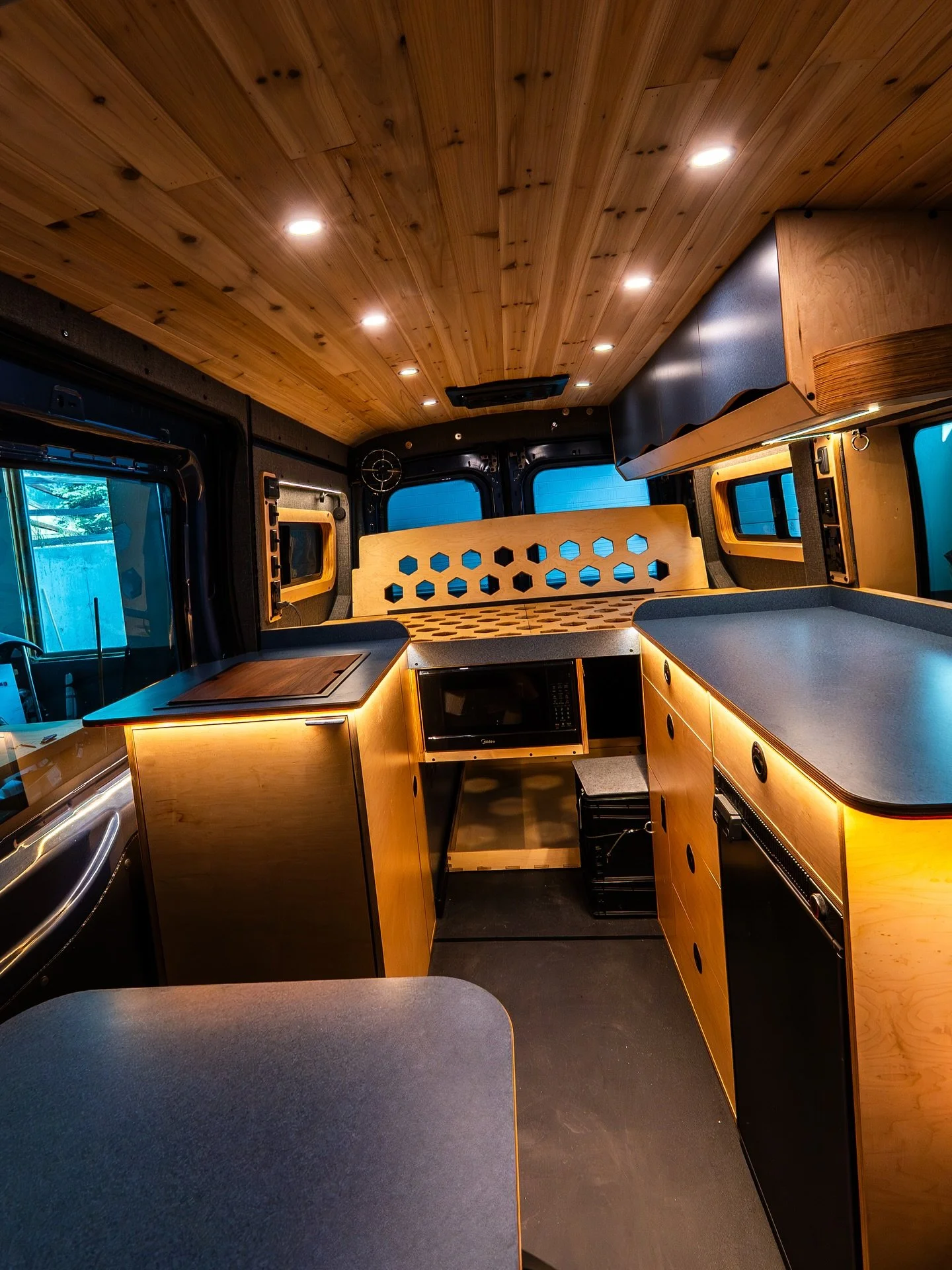 Got the finishing touches put on this small but powerful rig the other day. 

Built inside a 136&rdquo; Medium Roof Ford Transit chassis, we were challenged to incorporate about every amenity you could want. 600 AH of self heating lithium battery sto