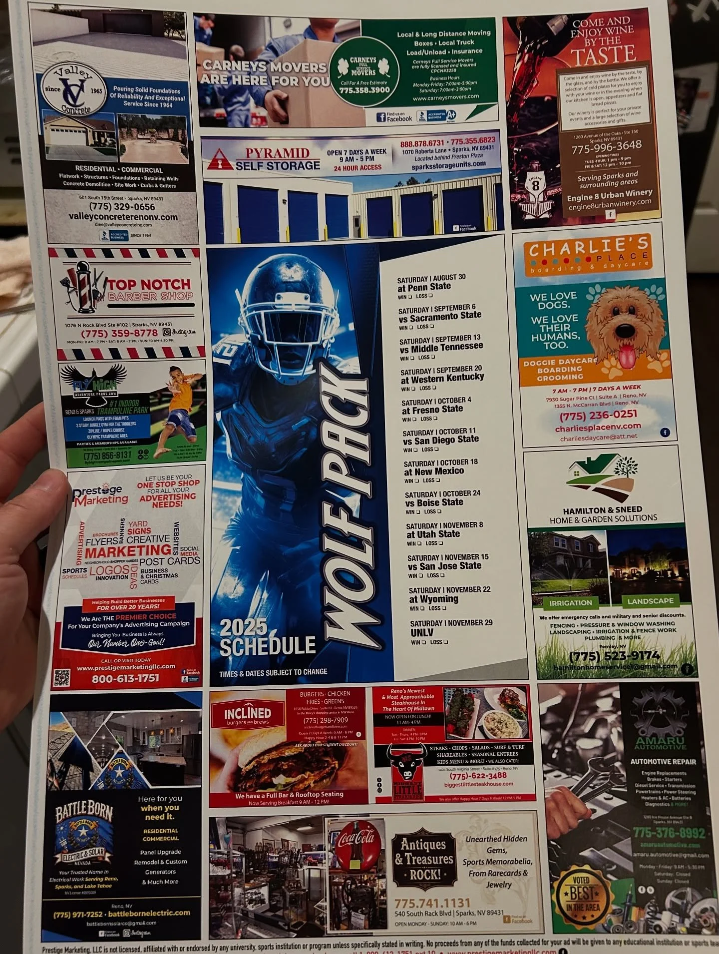 Got my company featured on these cool Wolfpack schedule flyers🙌🏻 Thanks to prestige marketing they&rsquo;re getting thrown up all over town helping get the Battle Born Electric &amp; Solar name out there! Contact us for all of your electrical and S